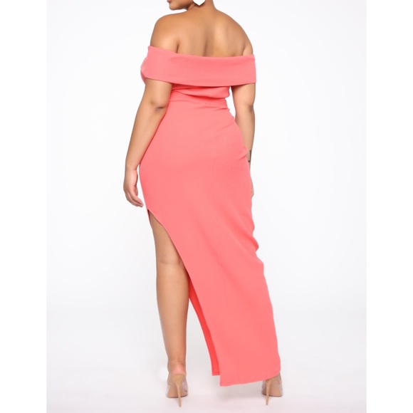 Fashion Nova Pink Ribbed Off Shoulder New Stretch Belted Maxi Dress Plus Size 3X - Picture 2 of 14
